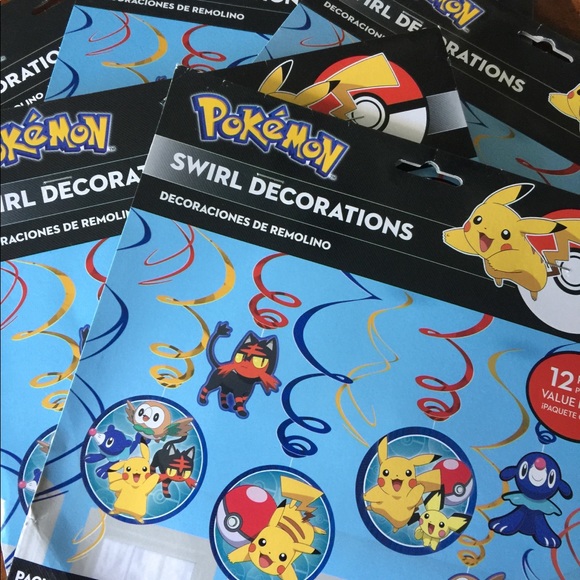 Pokemon Other - Lot 4 Pokemon Pikach  Swirl Decorations Birthday new!